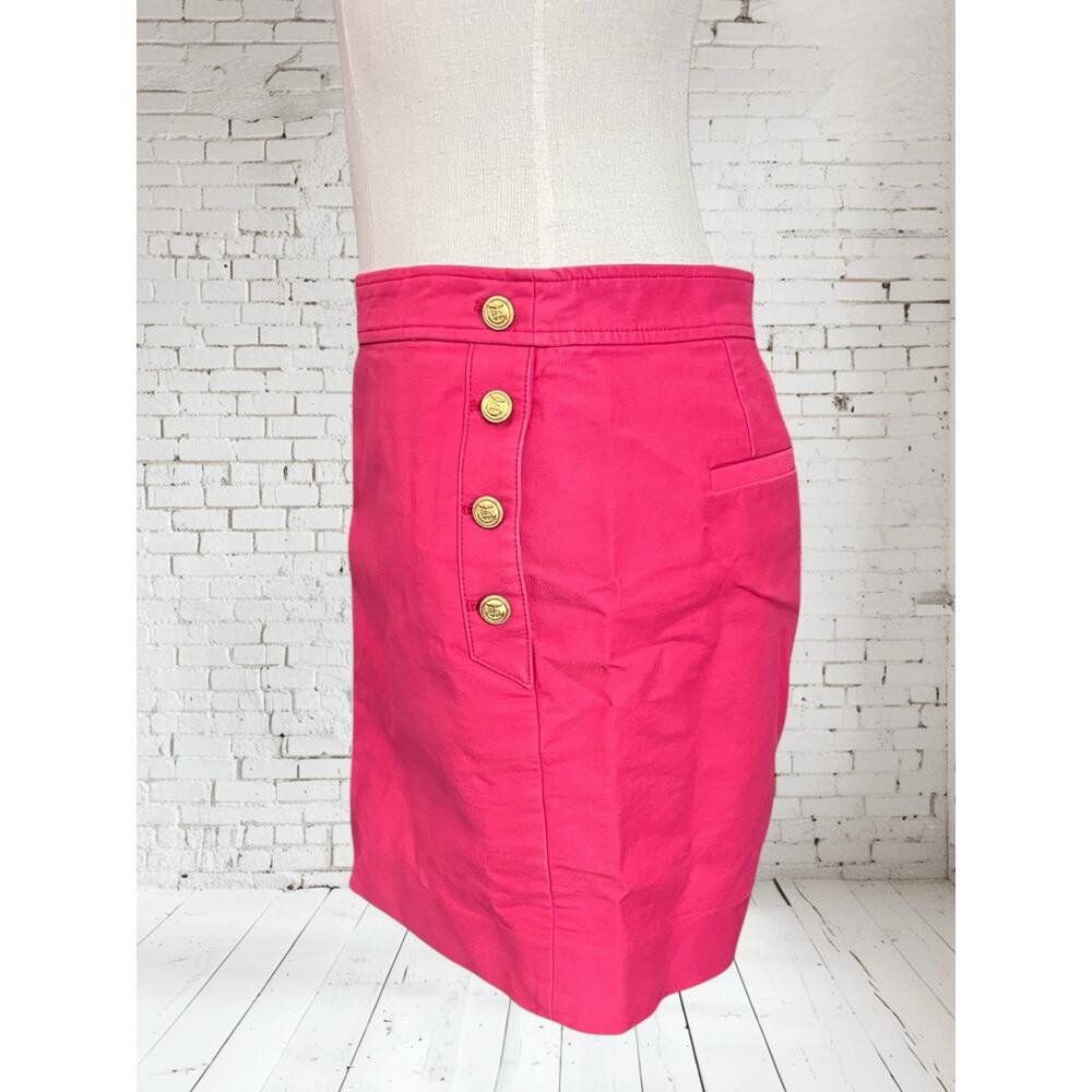 J. Crew Preppy Vacation Coastal Nautical Stretch Denim Anchor Button Skirt Sz 4